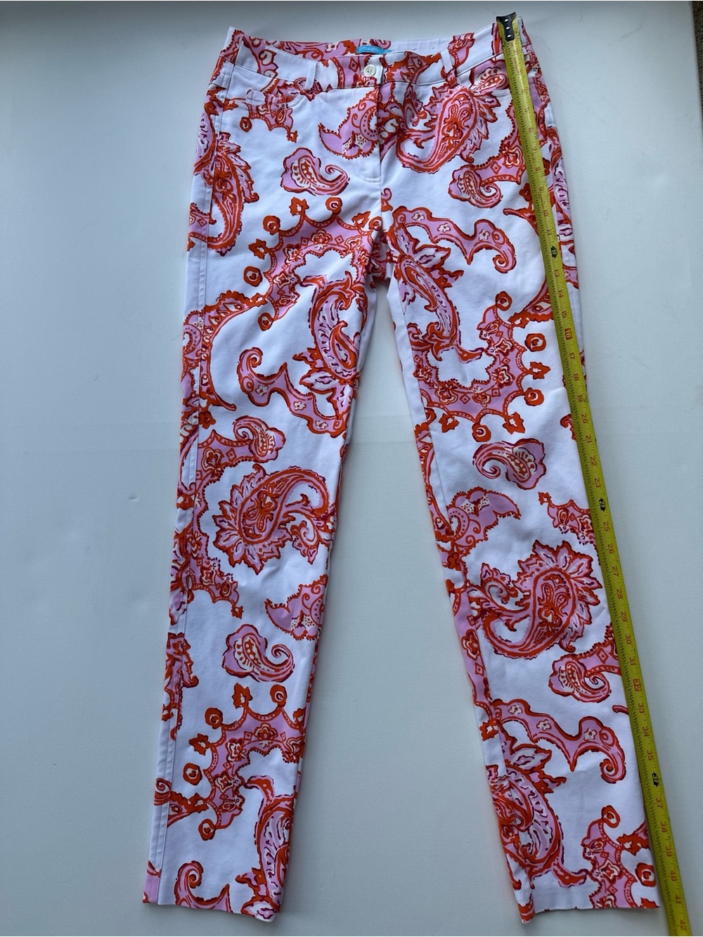 J. McLaughlin Orange and Pink Paisley Print White Pants Size 8 - Picture 4 of 11